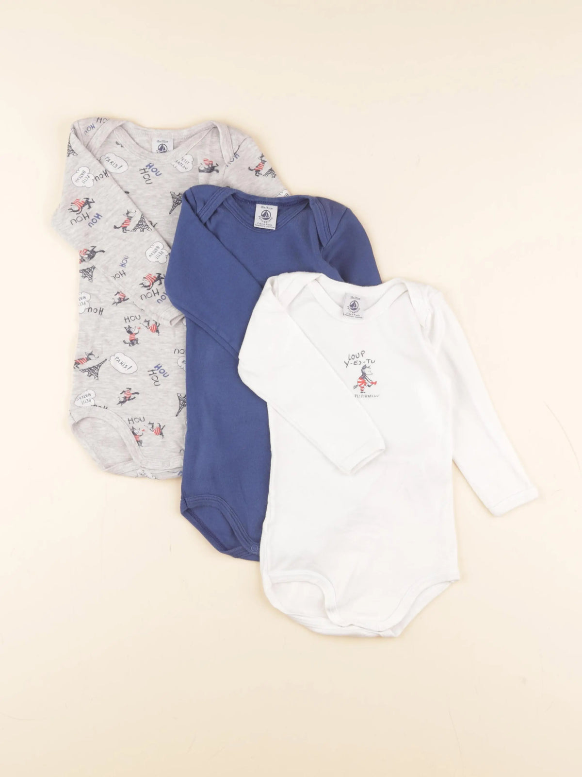 Petit Bateau - lot de 3 bodies en coton blanc - 18 mois