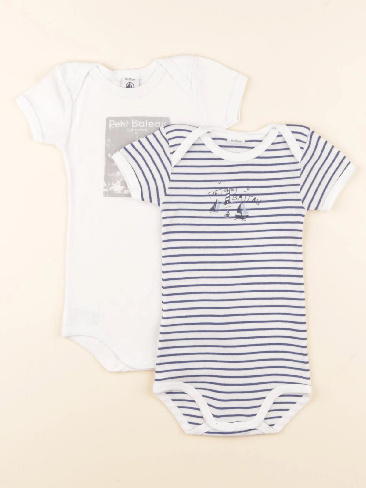 Petit Bateau - lot de 2 bodies en coton blanc - 12 mois