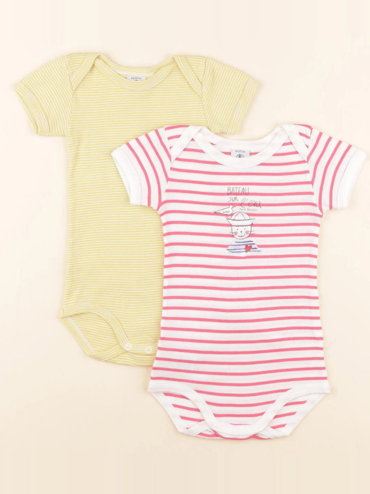 Petit Bateau - lot de 2 bodies en coton blanc - 6 mois