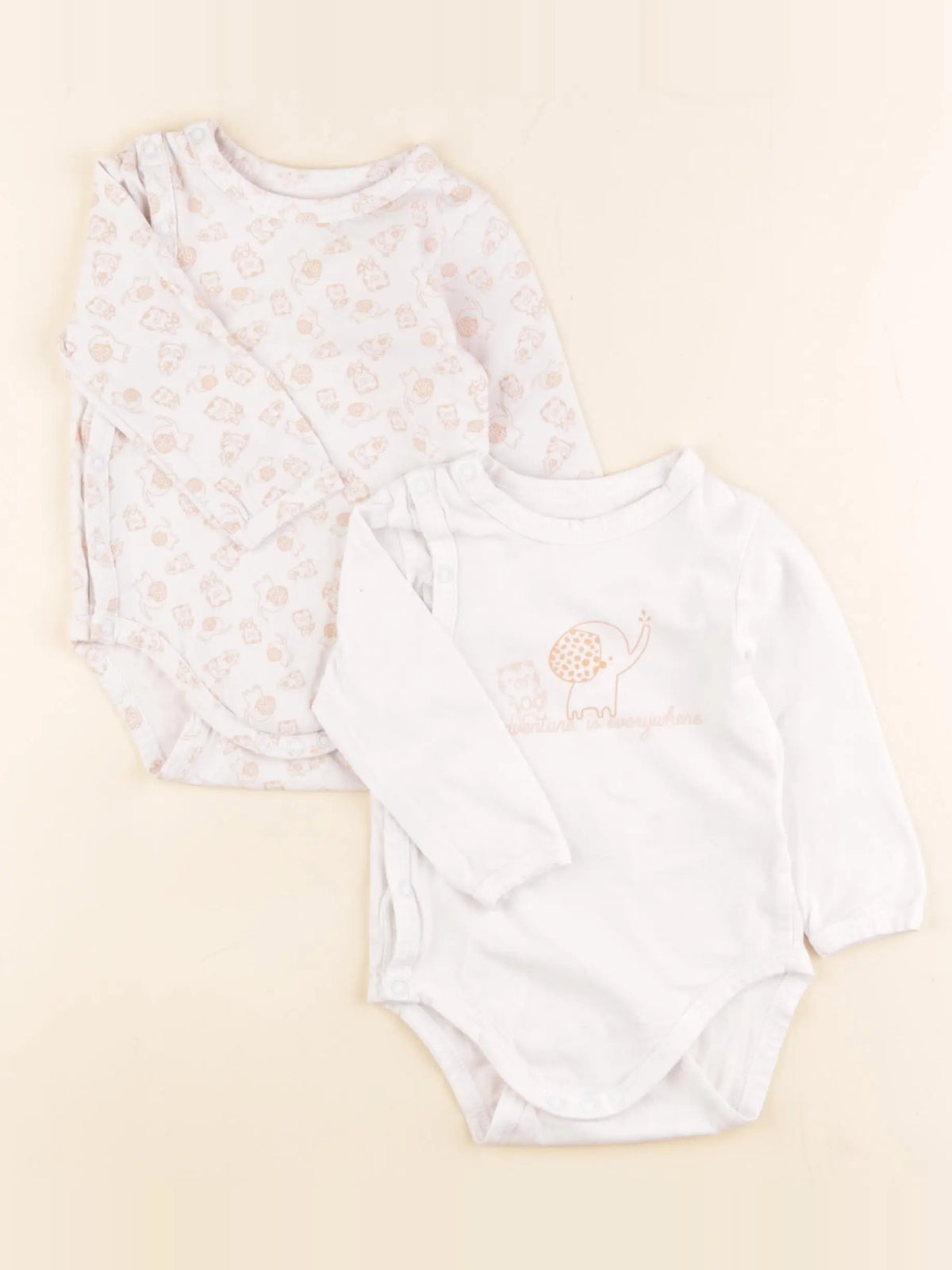 Vertbaudet - lot de 2 bodies en coton orange, blanc - 6 mois