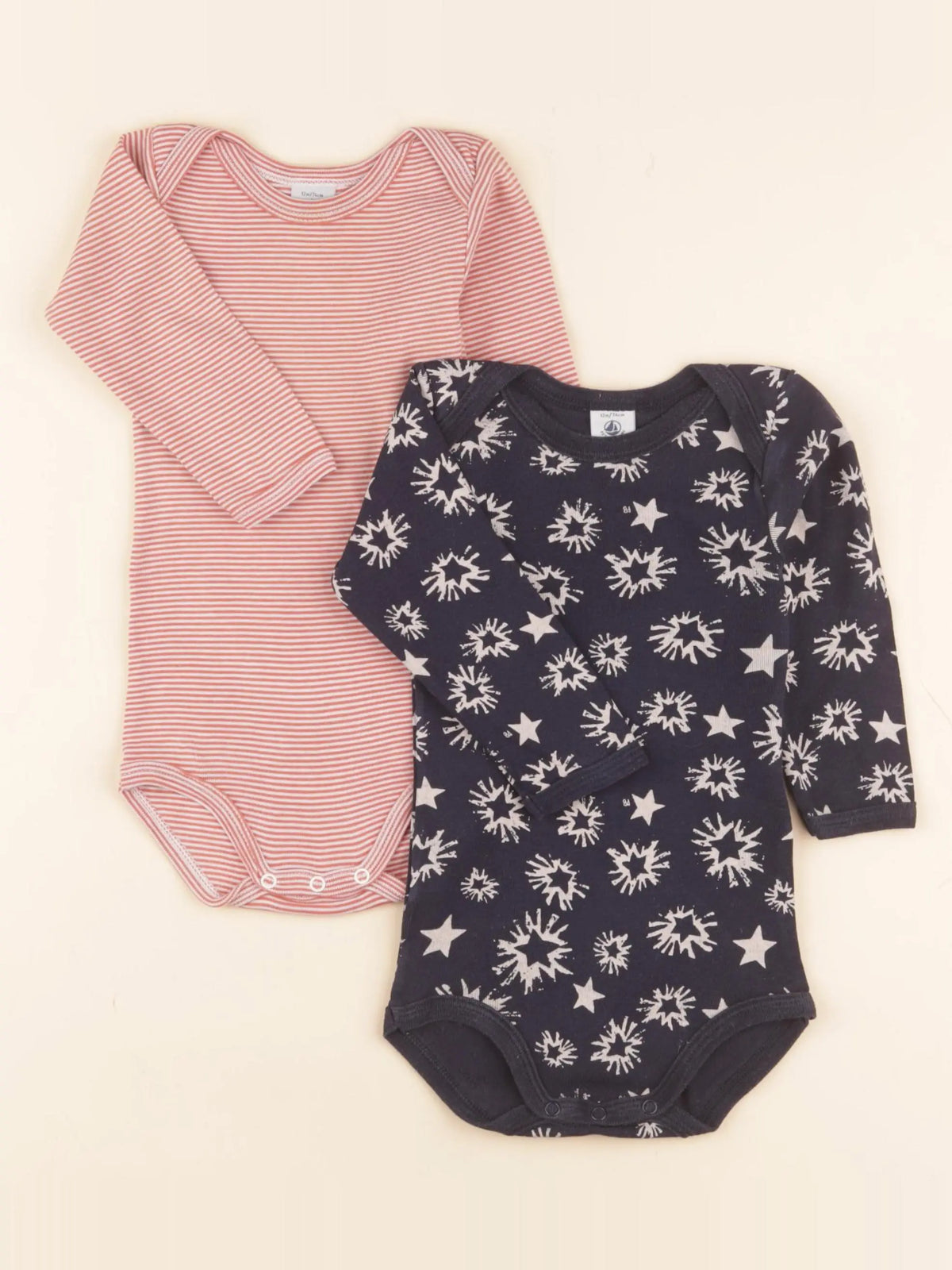 Petit Bateau - lot de 2 bodies en coton bleu - 12 mois