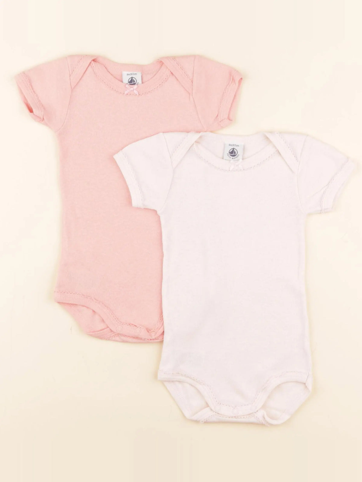 Petit Bateau - lot de 2 bodies en coton rose - 6 mois