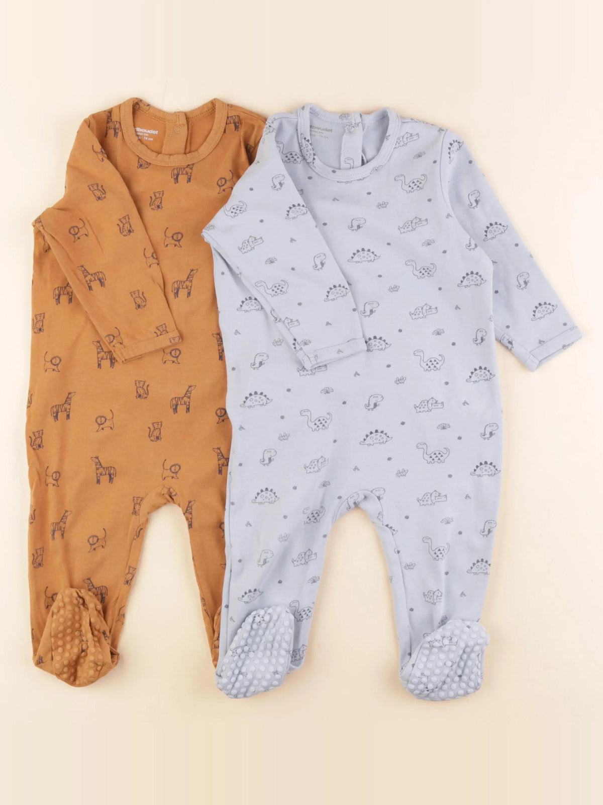 Vertbaudet - lot de 2 pyjamas coton bleu, marron - 12 mois