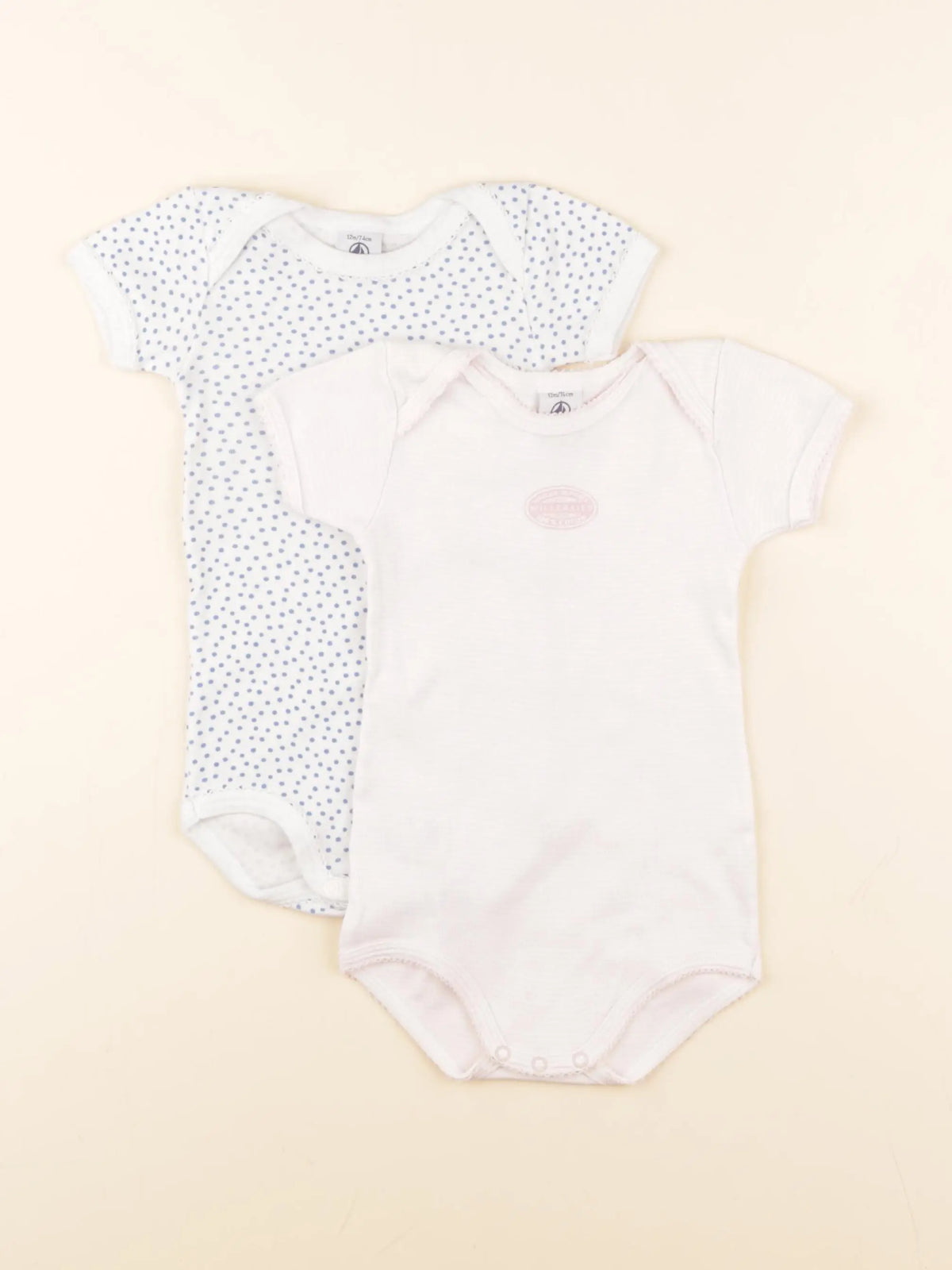 Petit Bateau - lot de 2 bodies en coton rose, blanc - 12 mois