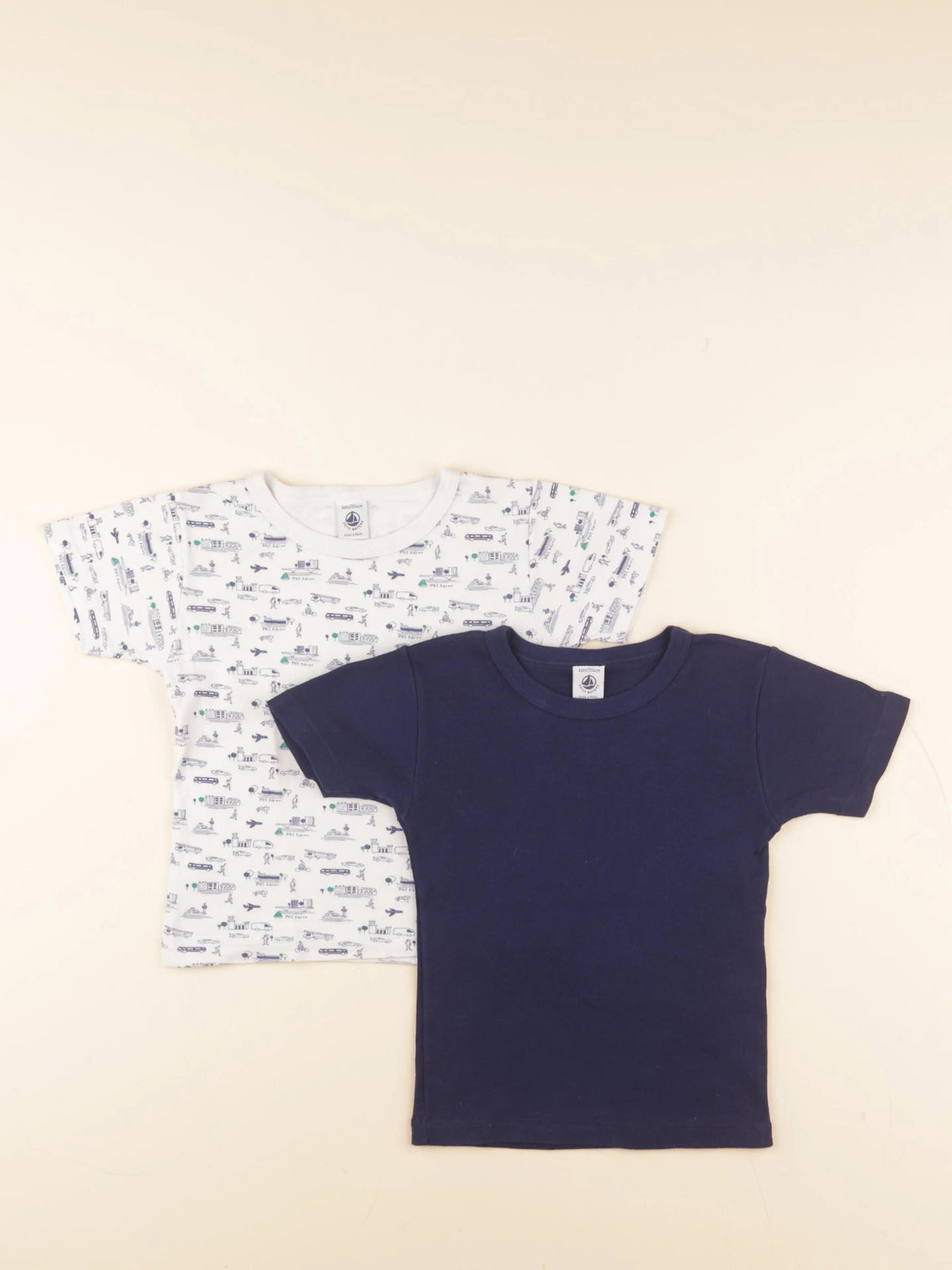 Petit Bateau - lot de 2 maillots de corps bleu, blanc - 4 ans