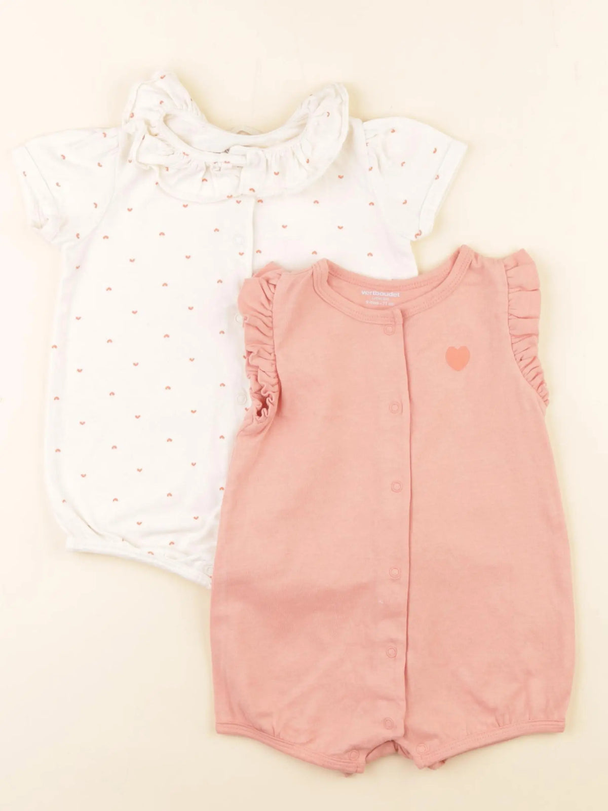 Vertbaudet - lot de 2 pyjamas coton blanc, rose - 9 mois