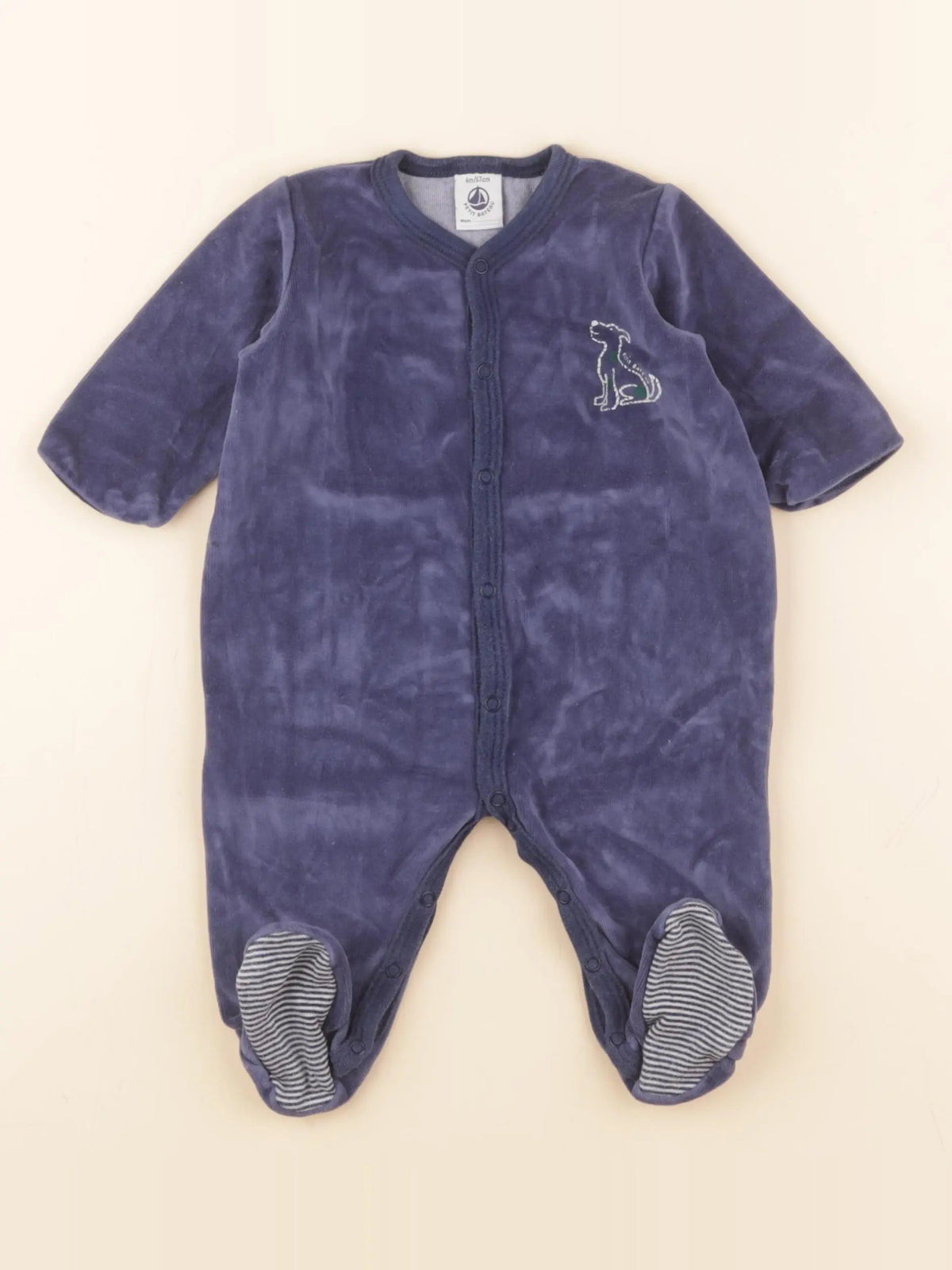 Petit Bateau - pyjama velours bleu - 6 mois