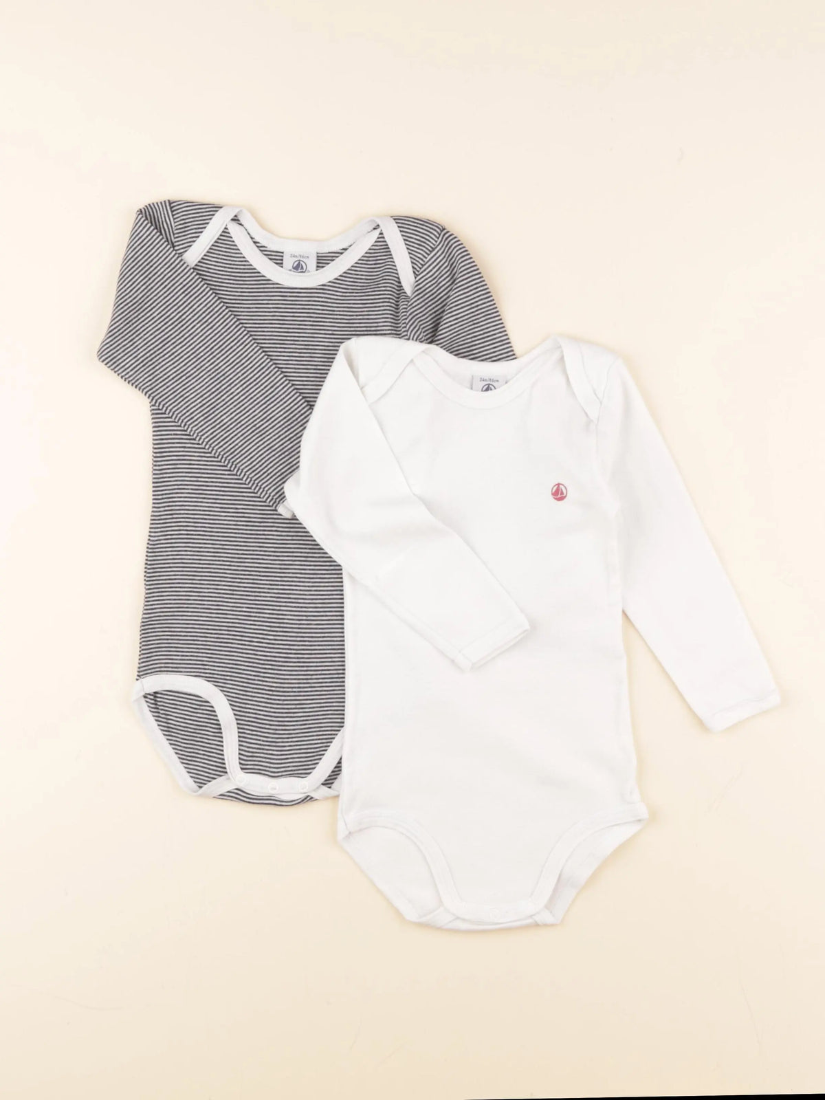 Petit Bateau - lot de 2 bodies en coton blanc, bleu - 24 mois