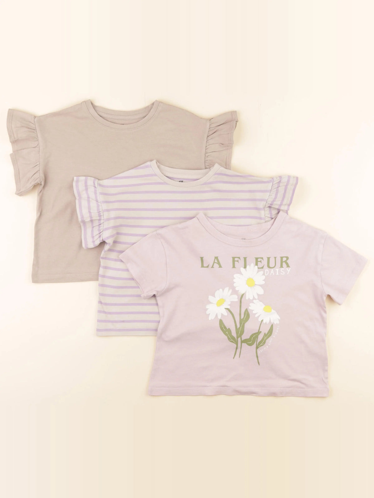 H&M - lot de 3 tee-shirts marron, rose - 3/4 ans