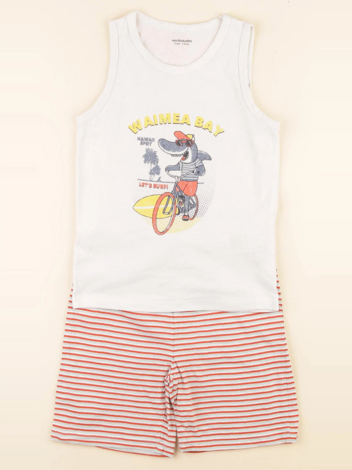 Vertbaudet - pyjama coton blanc, rouge - 6 ans