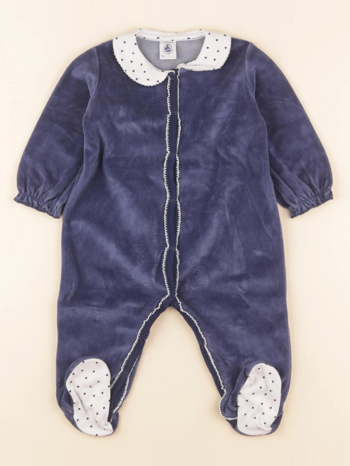 Petit Bateau - pyjama velours bleu - 12 mois