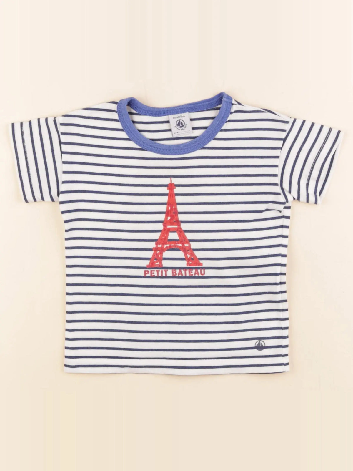 Petit Bateau - tee-shirt blanc, bleu - 3 ans