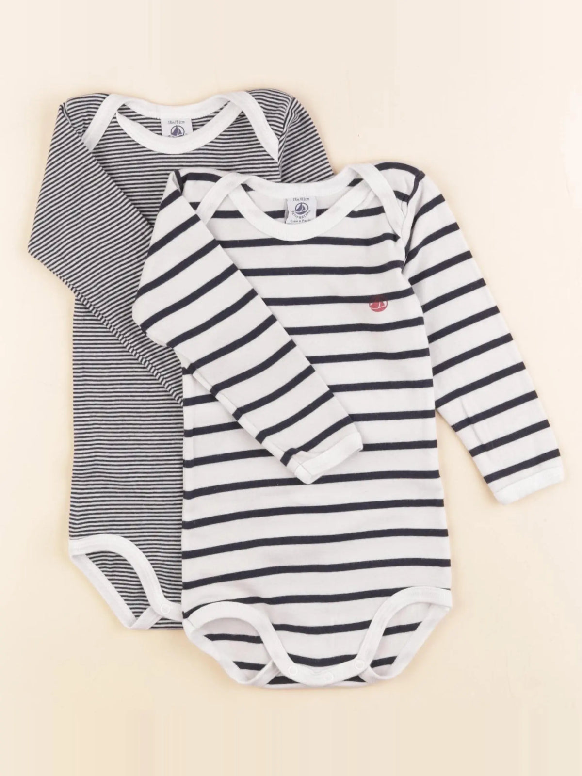 Petit Bateau - lot de 2 bodies en coton blanc, bleu - 18 mois