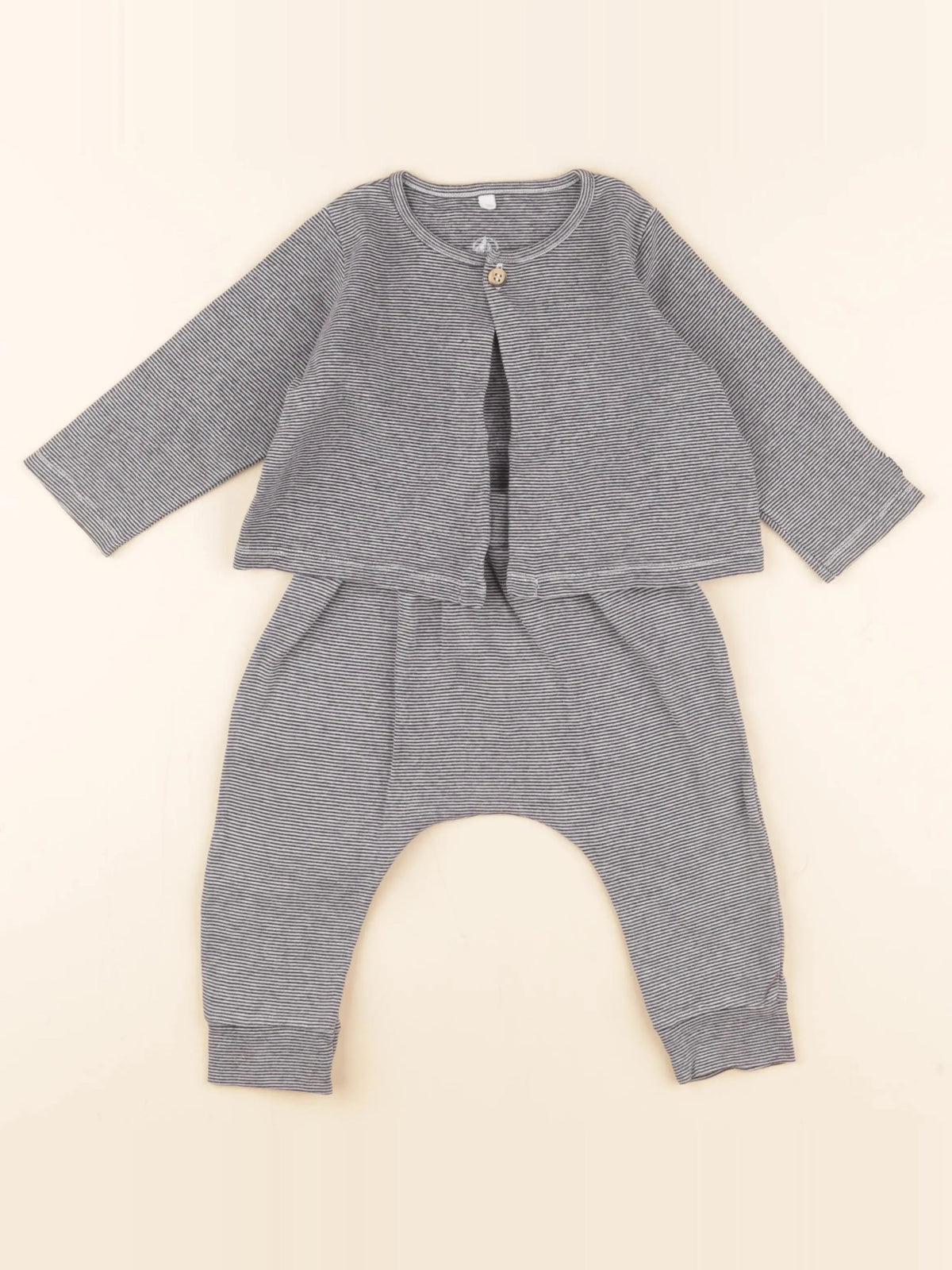Petit Bateau - ensemble blanc, bleu - 12 mois
