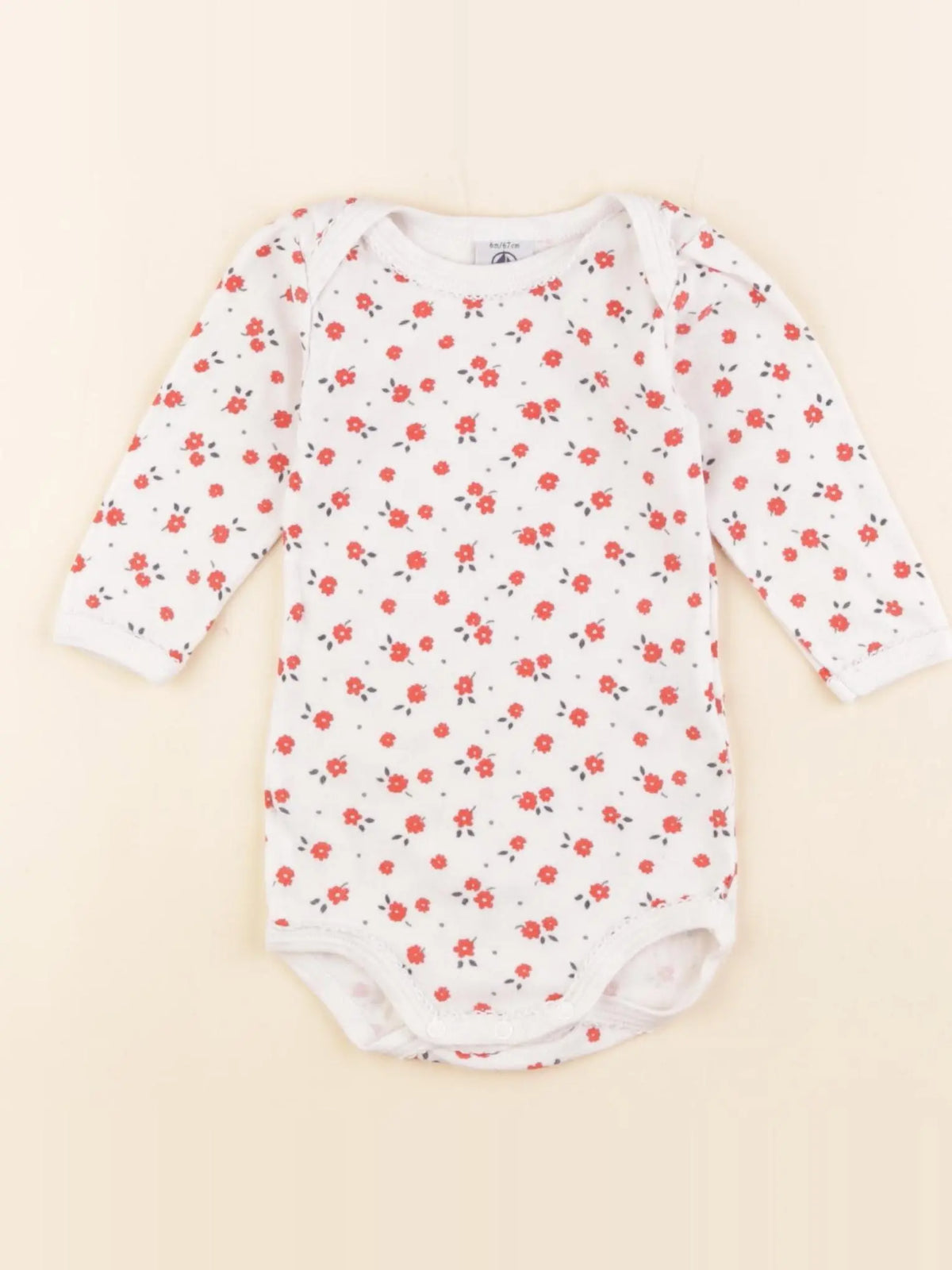 Petit Bateau - body blanc, rouge - 6 mois