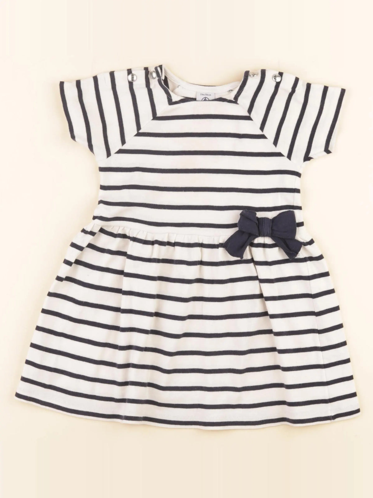 Petit Bateau - robe blanc, bleu - 2 ans
