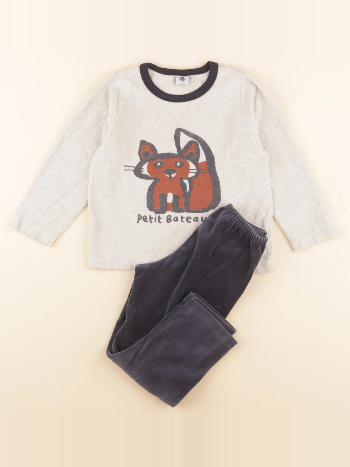Petit Bateau - pyjama velours bleu, blanc - 4 ans