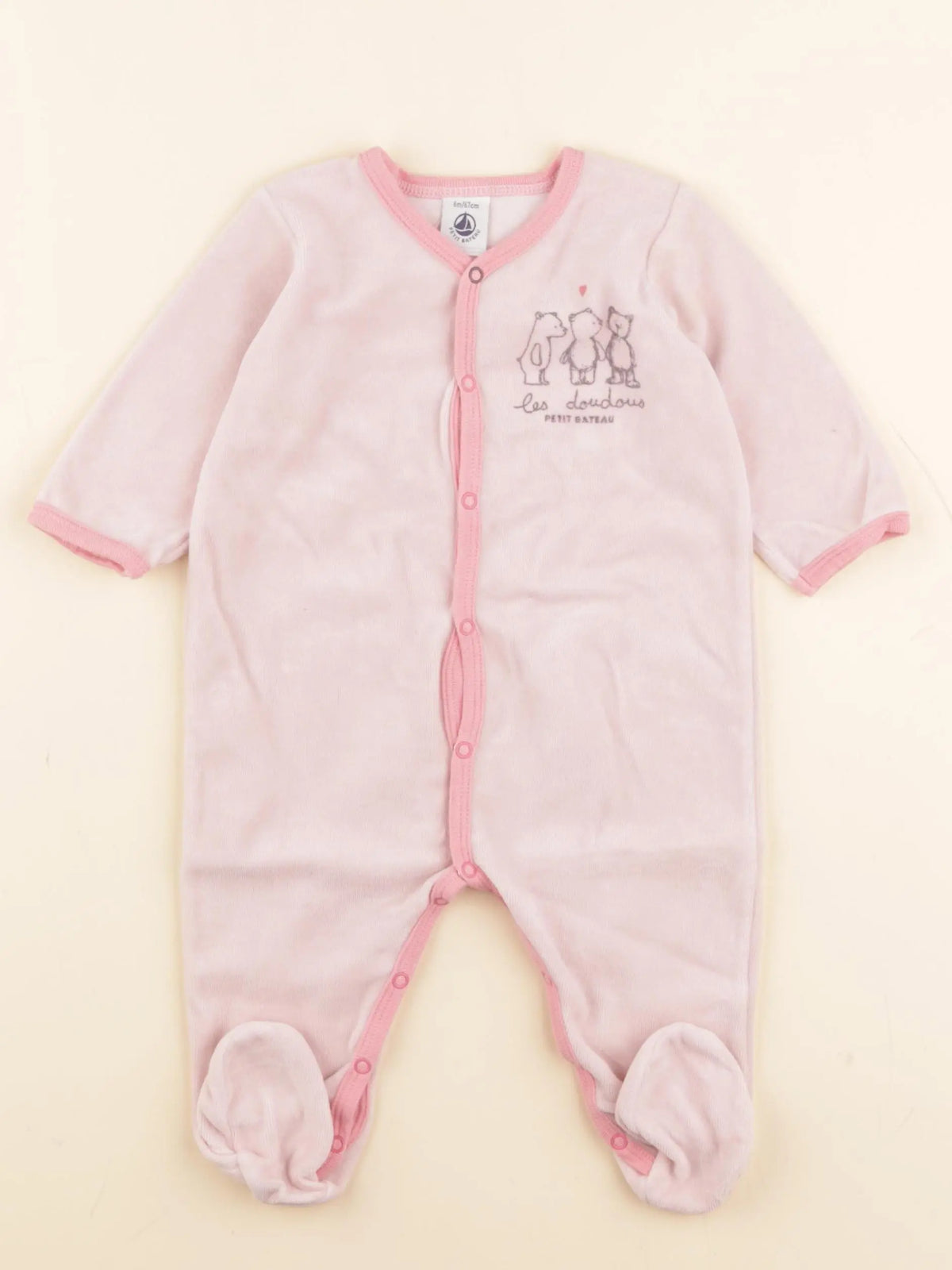 Petit Bateau - pyjama velours rose - 6 mois