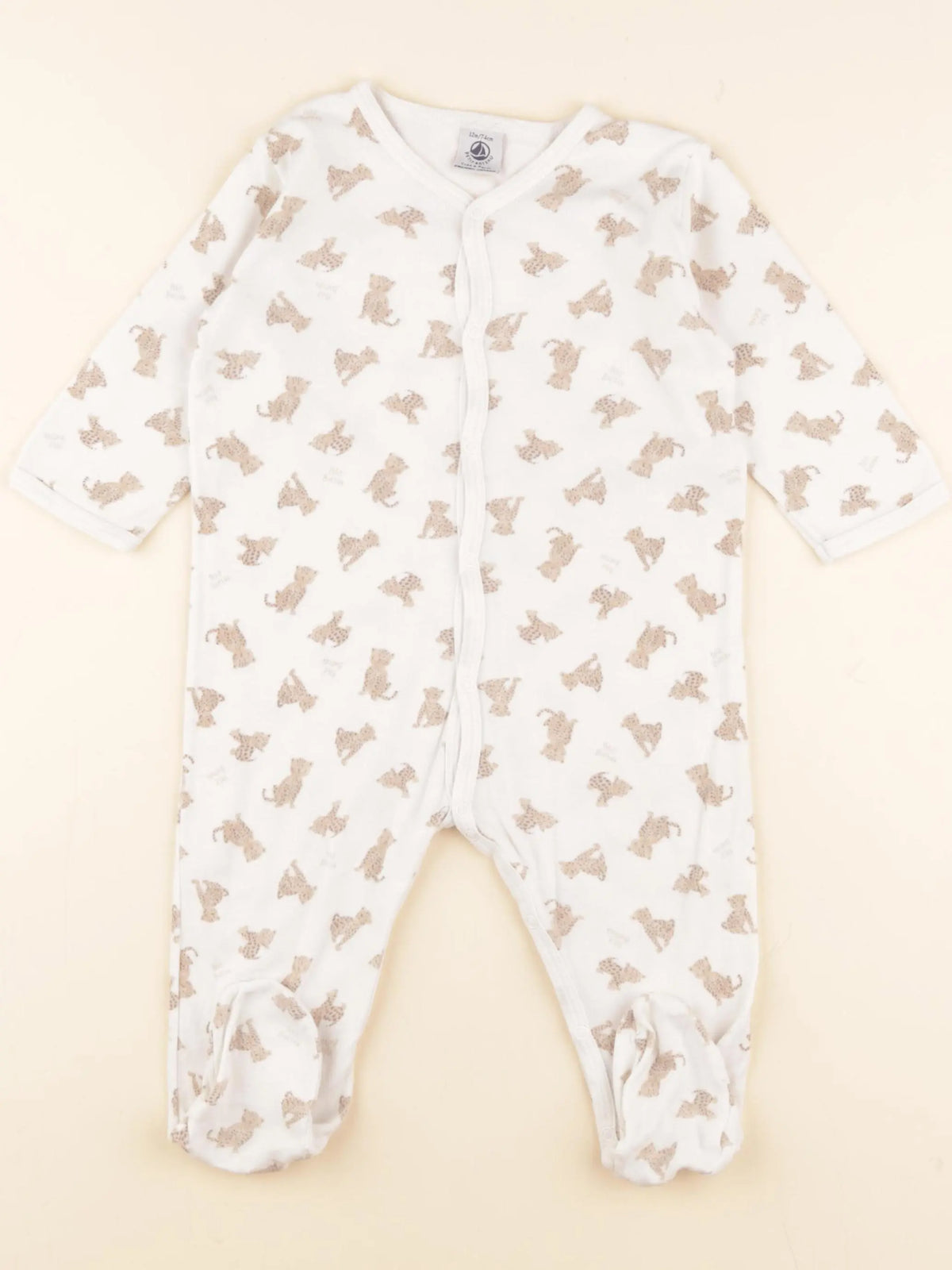 Petit Bateau - pyjama coton blanc, marron - 12 mois