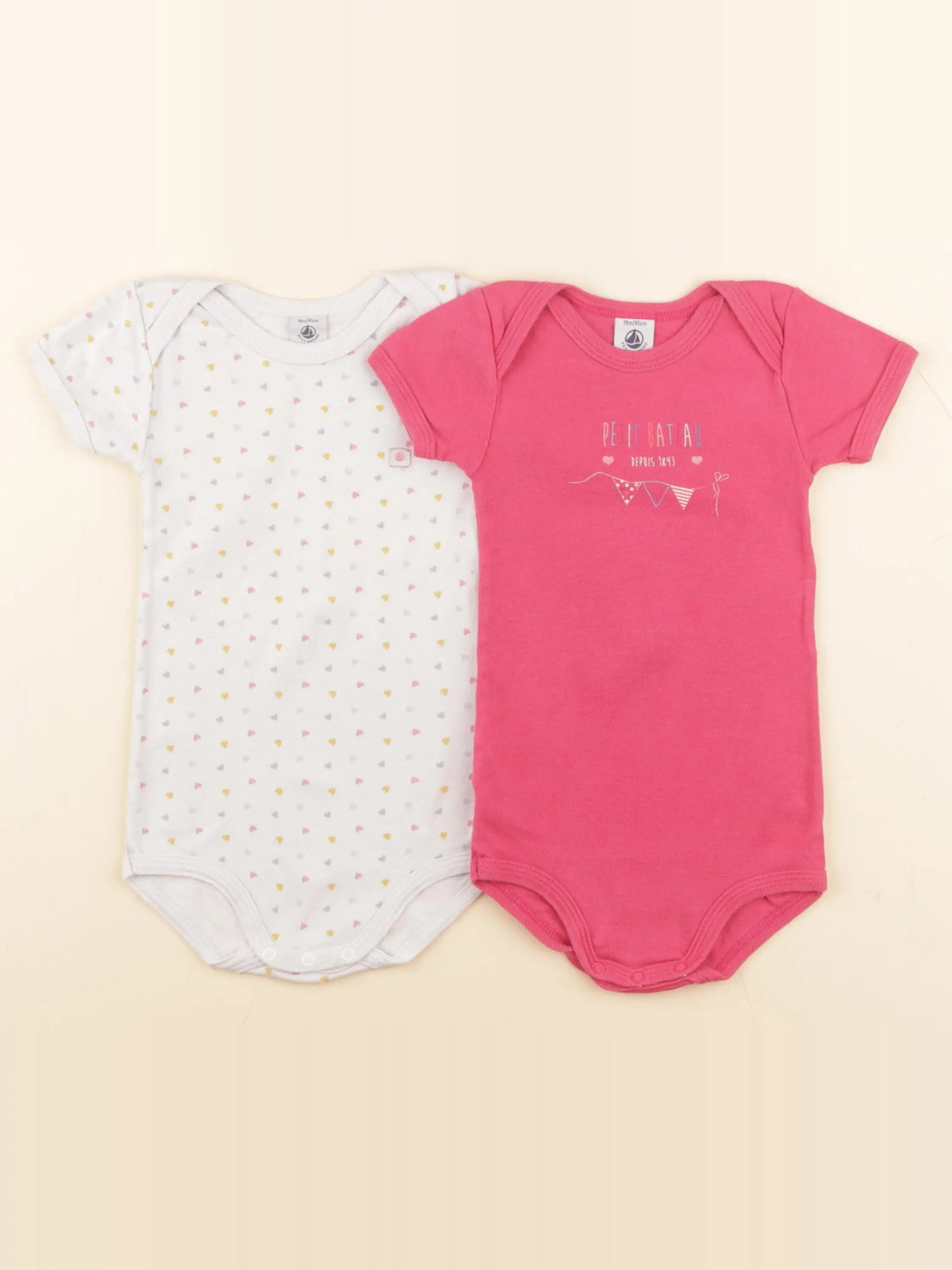 Petit Bateau - lot de 2 bodies en coton blanc, rose - 18 mois