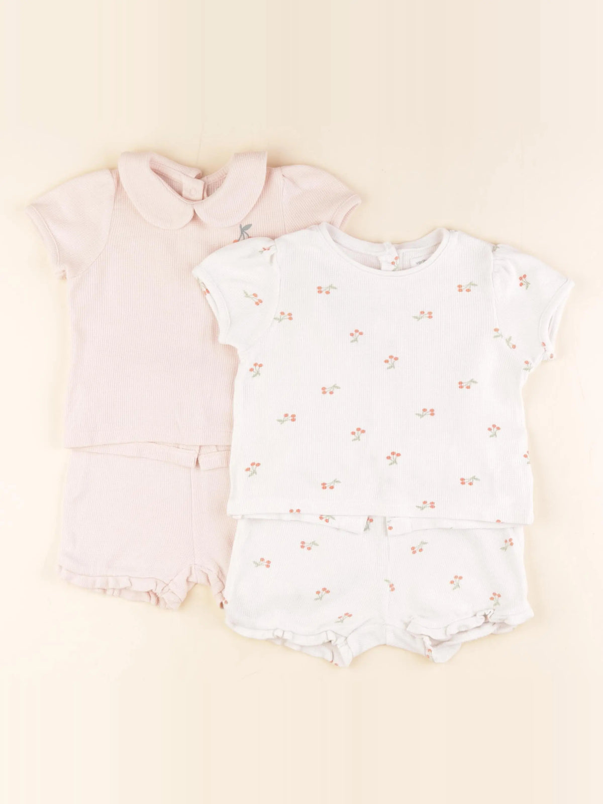 Vertbaudet - lot de 2 pyjamas coton blanc, rose - 18 mois