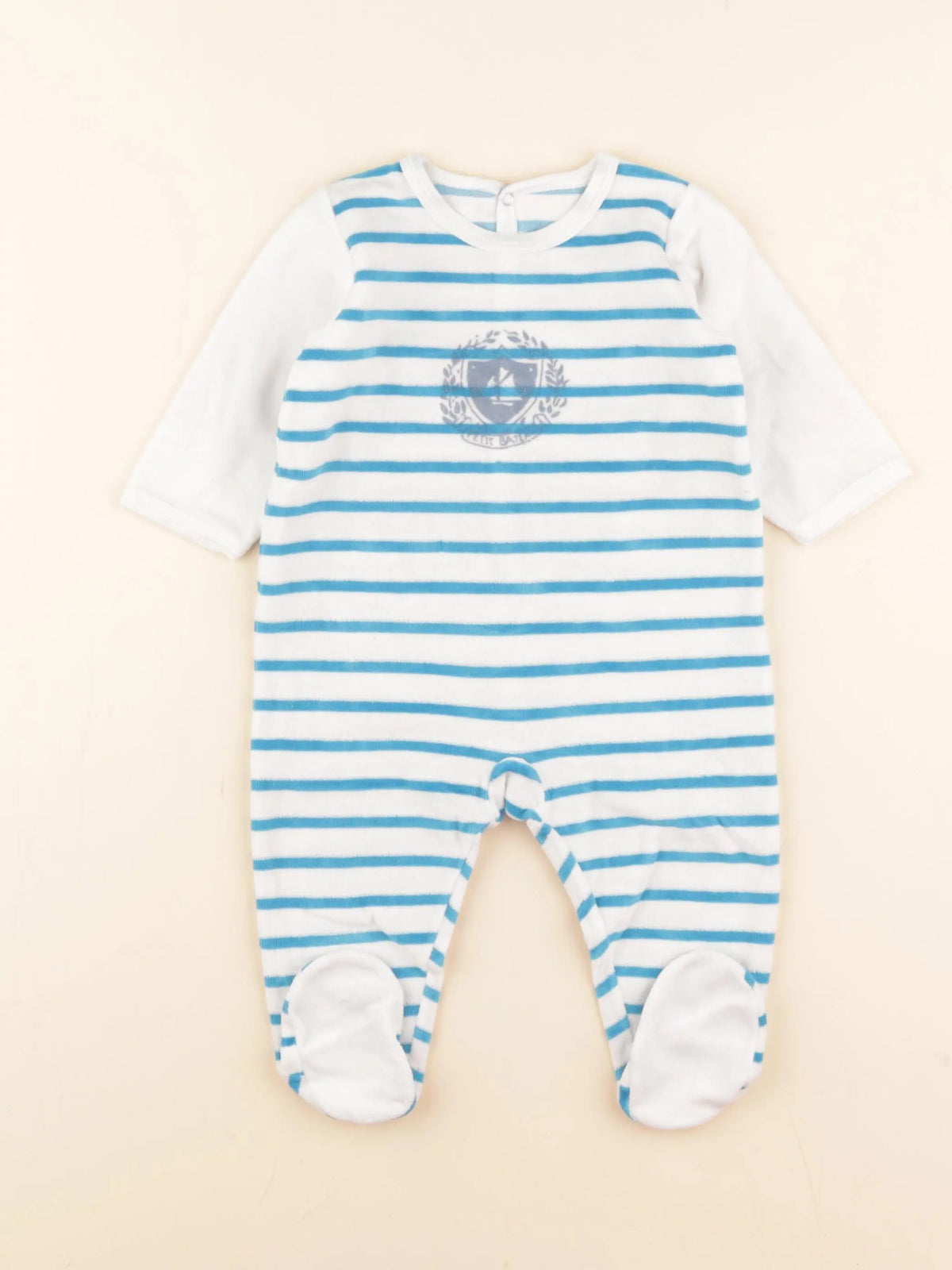Petit Bateau - pyjama velours blanc, bleu - 6 mois