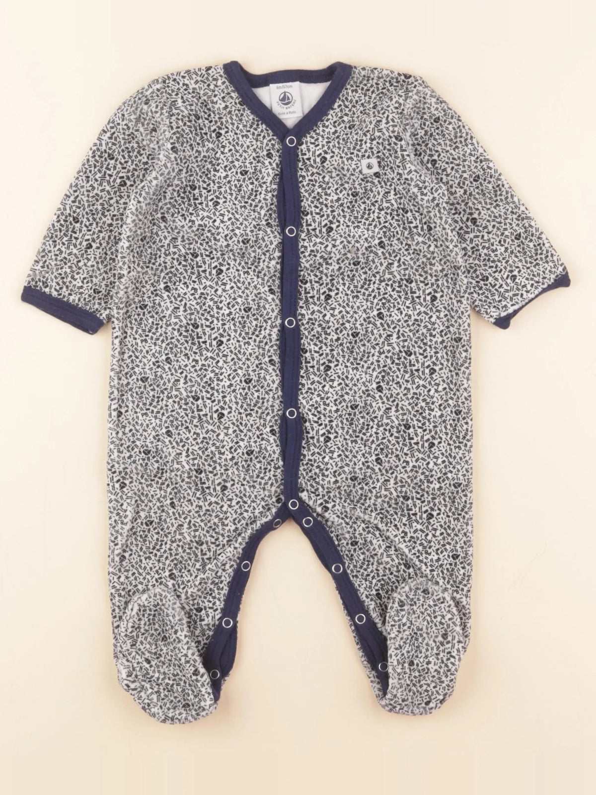 Petit Bateau - pyjama velours blanc, bleu - 6 mois