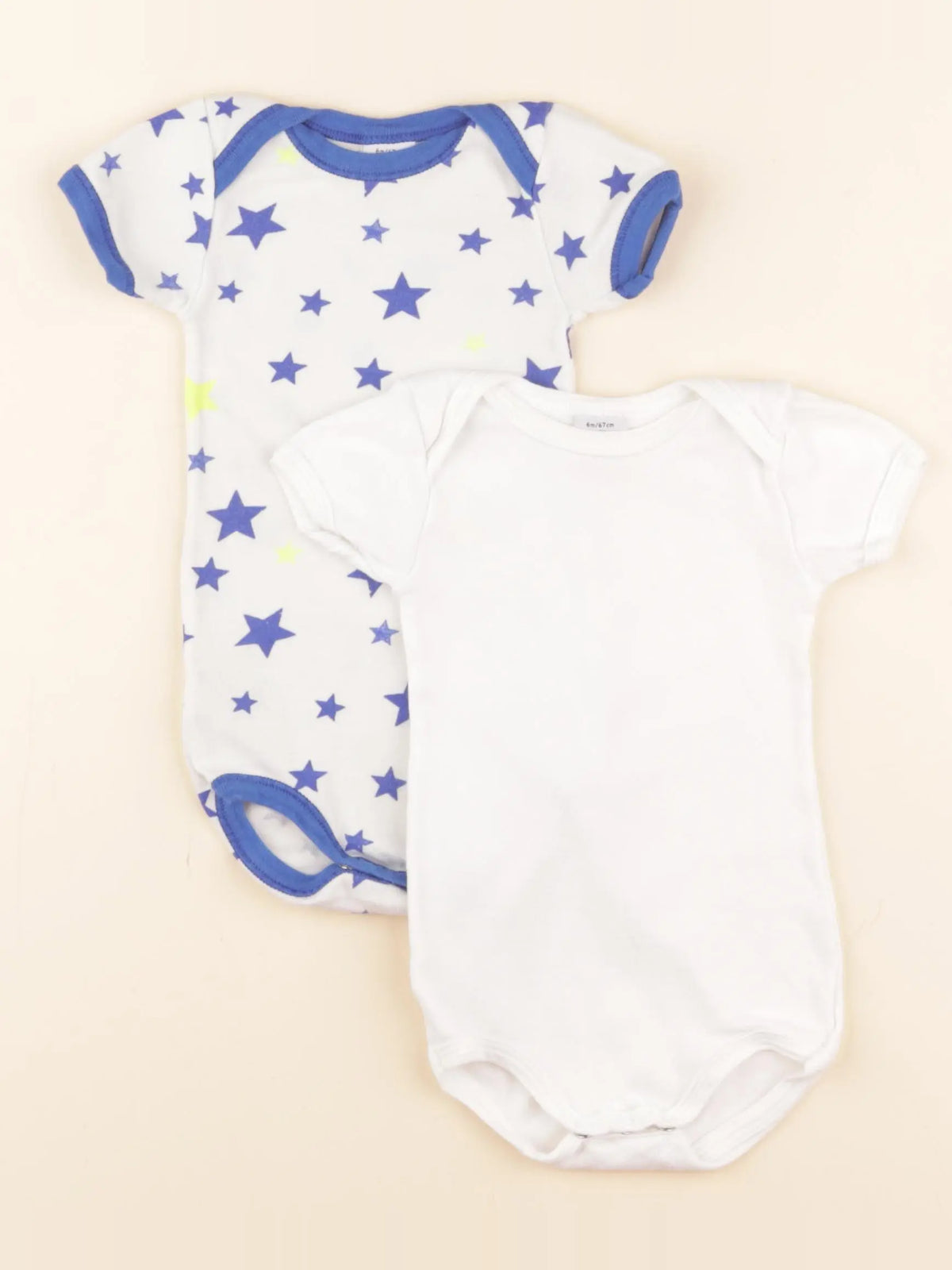 Petit Bateau - lot de 2 bodies en coton blanc, bleu - 6 mois