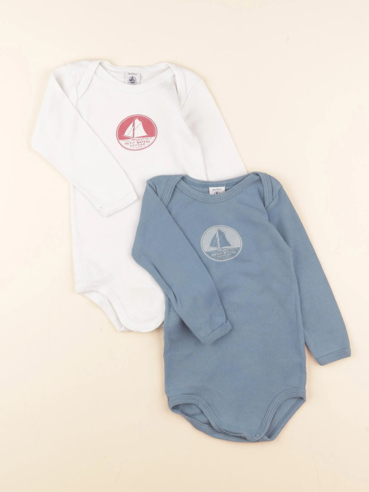 Petit Bateau - lot de 2 bodies en coton blanc, bleu - 18 mois