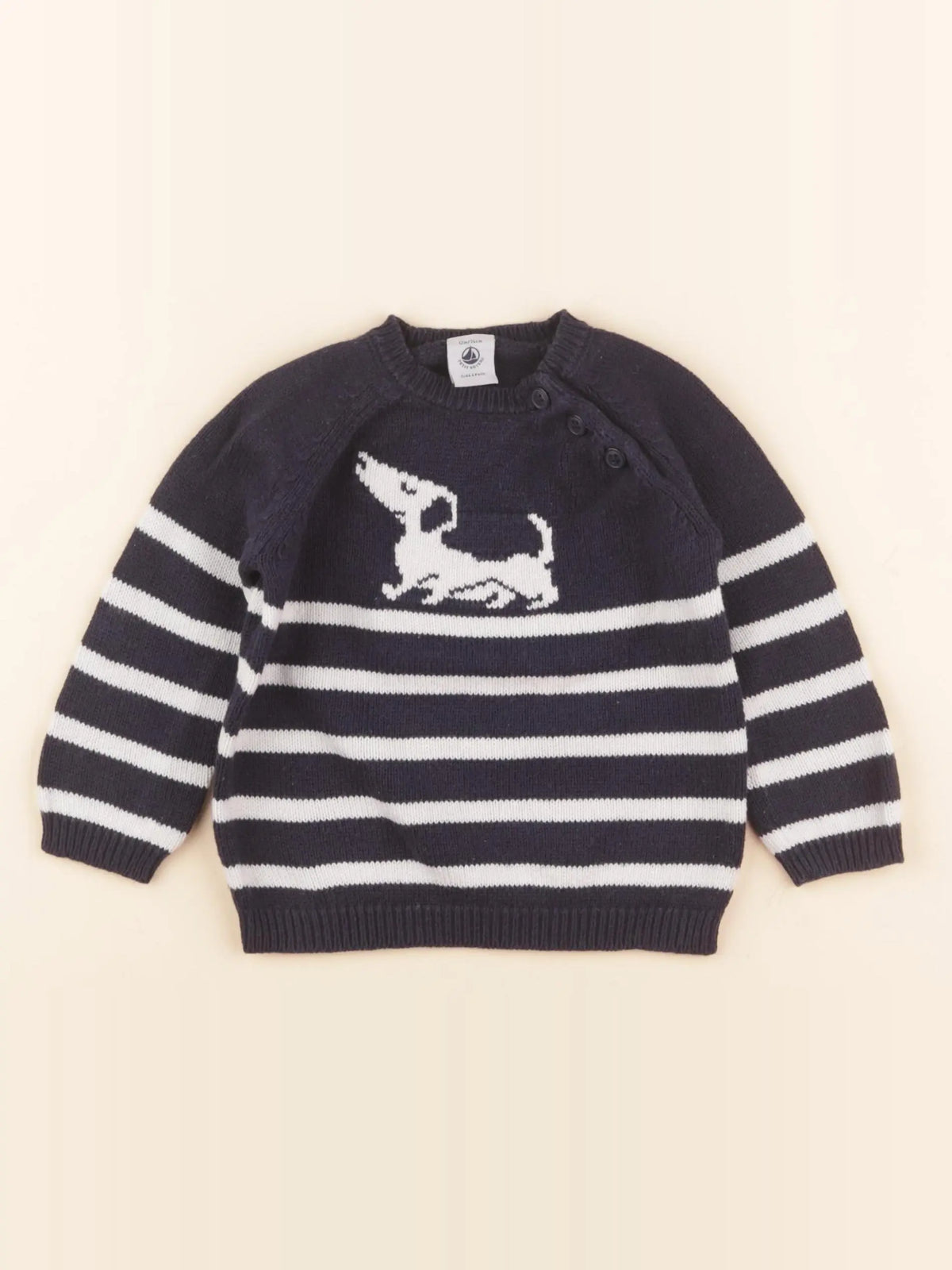 Petit Bateau - pull blanc, bleu - 12 mois