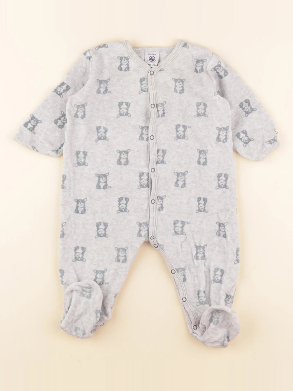 Petit Bateau - pyjama velours gris - 12 mois