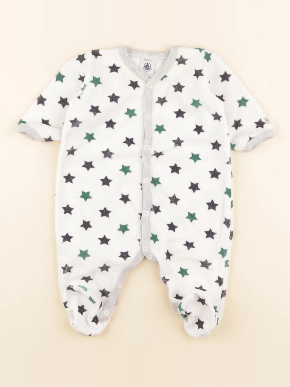 Petit Bateau - pyjama velours bleu, vert - 3 mois