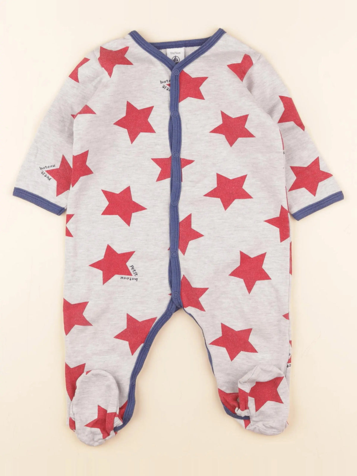 Petit Bateau - pyjama coton gris, rouge - 12 mois