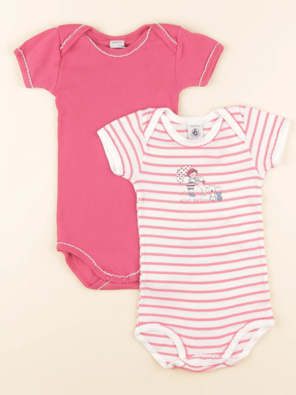 Petit Bateau - lot de 2 bodies en coton rose - 12 mois
