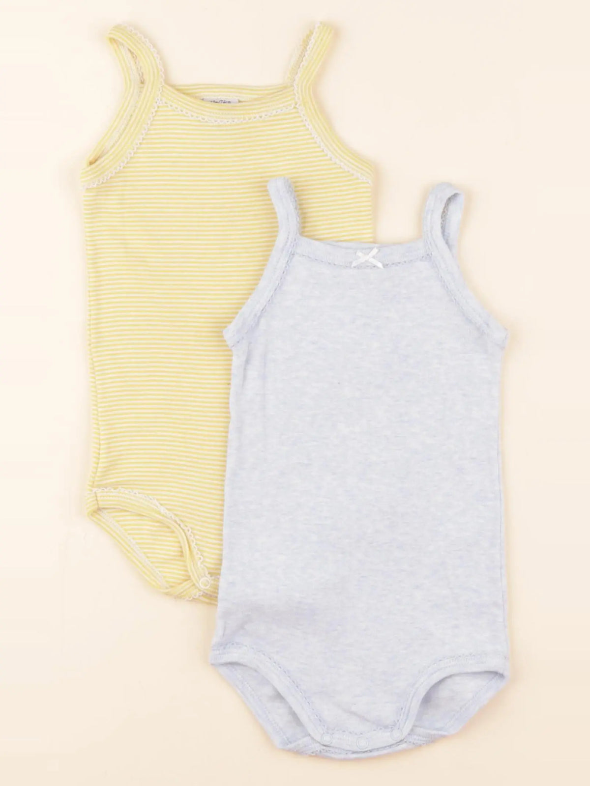 Petit Bateau - lot de 2 bodies en coton bleu, jaune - 12 mois