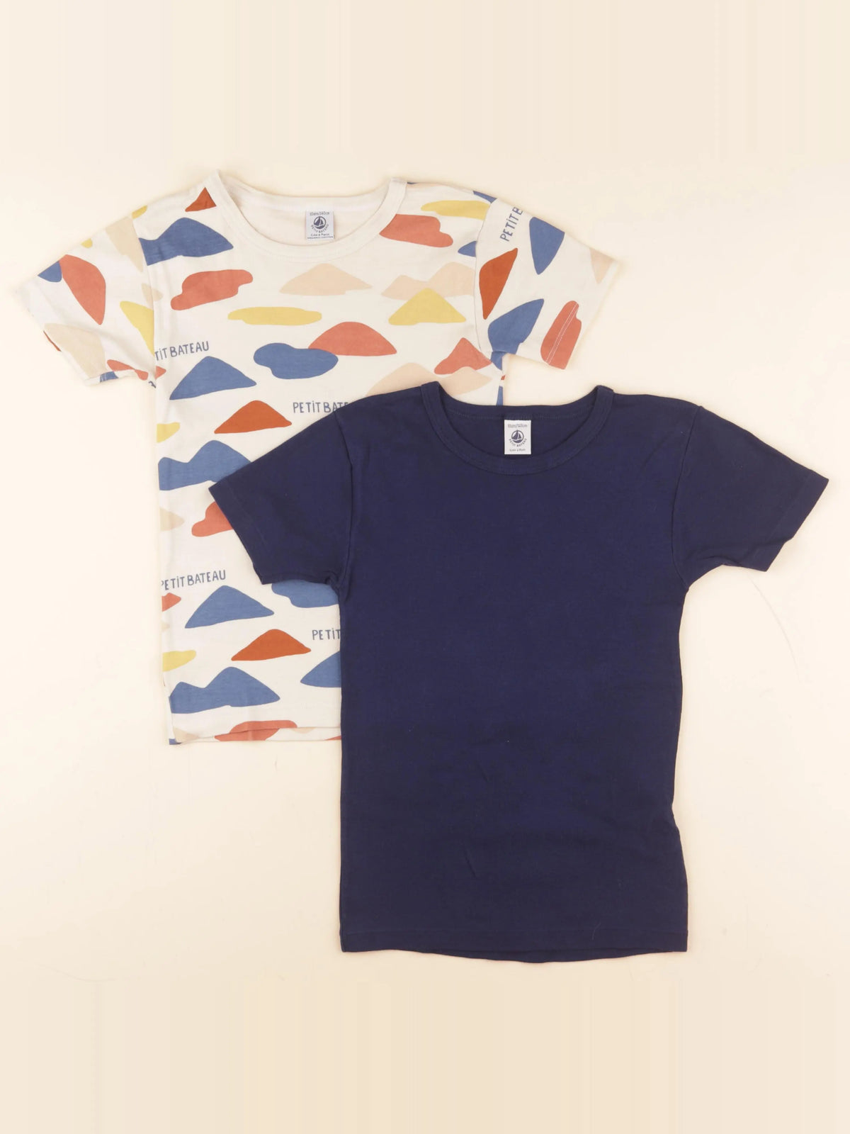 Petit Bateau - lot de 2 maillots de corps bleu, beige - 10 ans