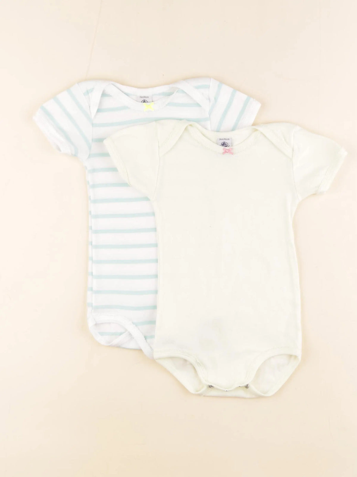 Petit Bateau - lot de 2 bodies en coton blanc, jaune - 24 mois