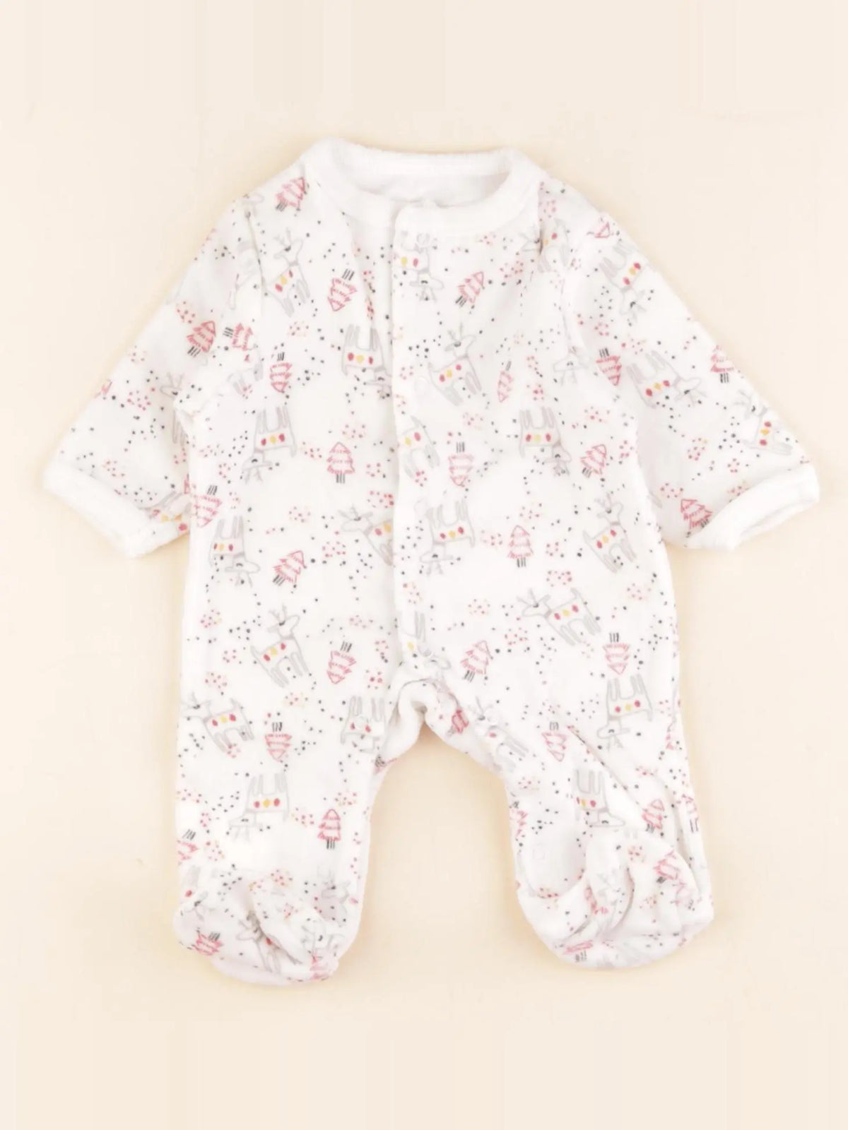 Vertbaudet - pyjama velours blanc, rose - 0 mois