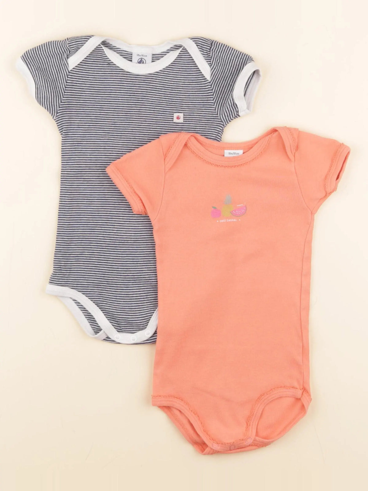 Petit Bateau - lot de 2 bodies en coton bleu, orange - 18 mois