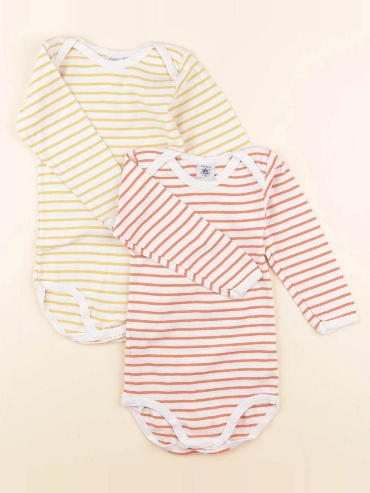Petit Bateau - lot de 2 bodies en coton jaune, orange - 24 mois