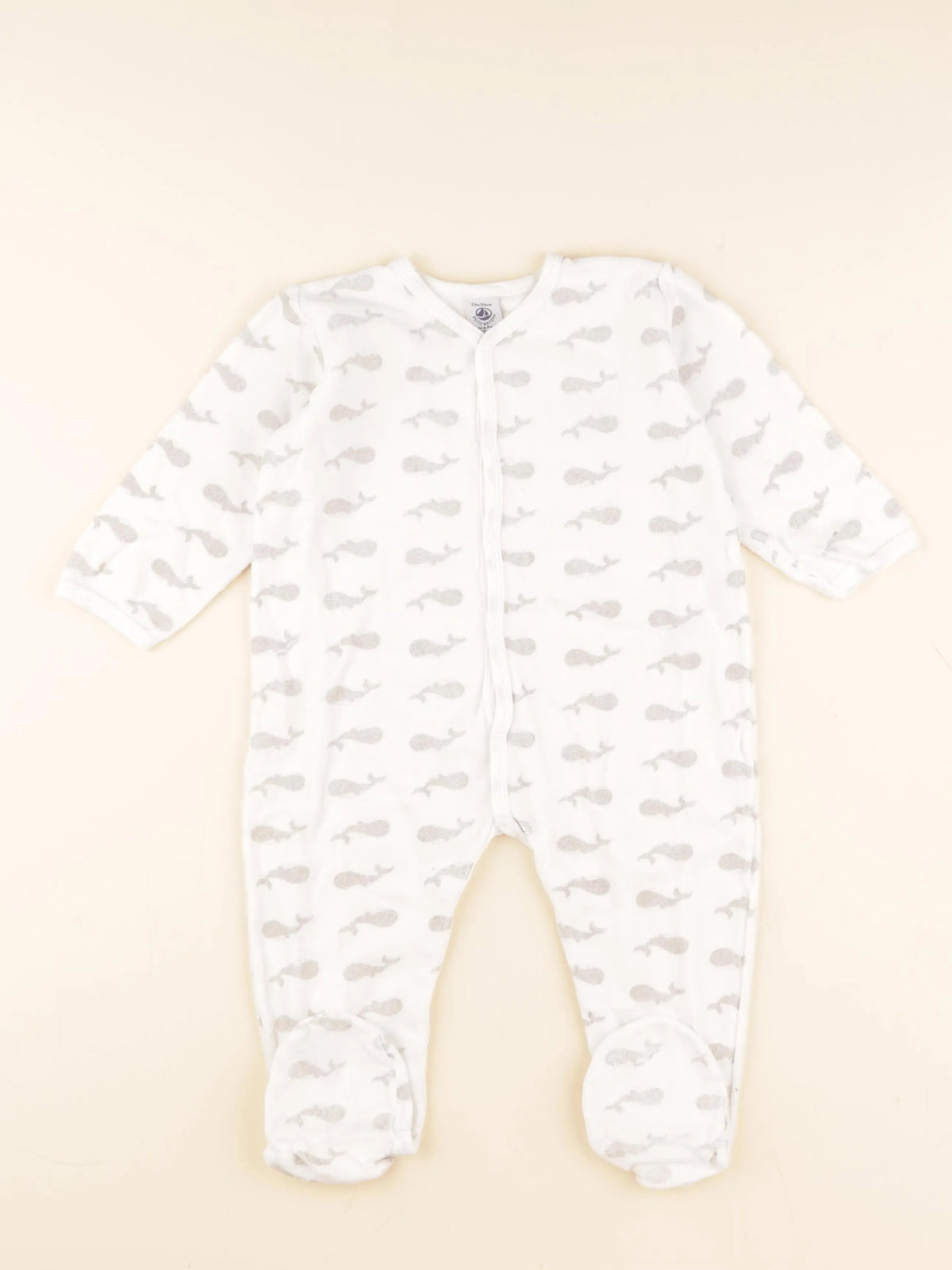 Petit Bateau - pyjama velours blanc, argent - 24 mois