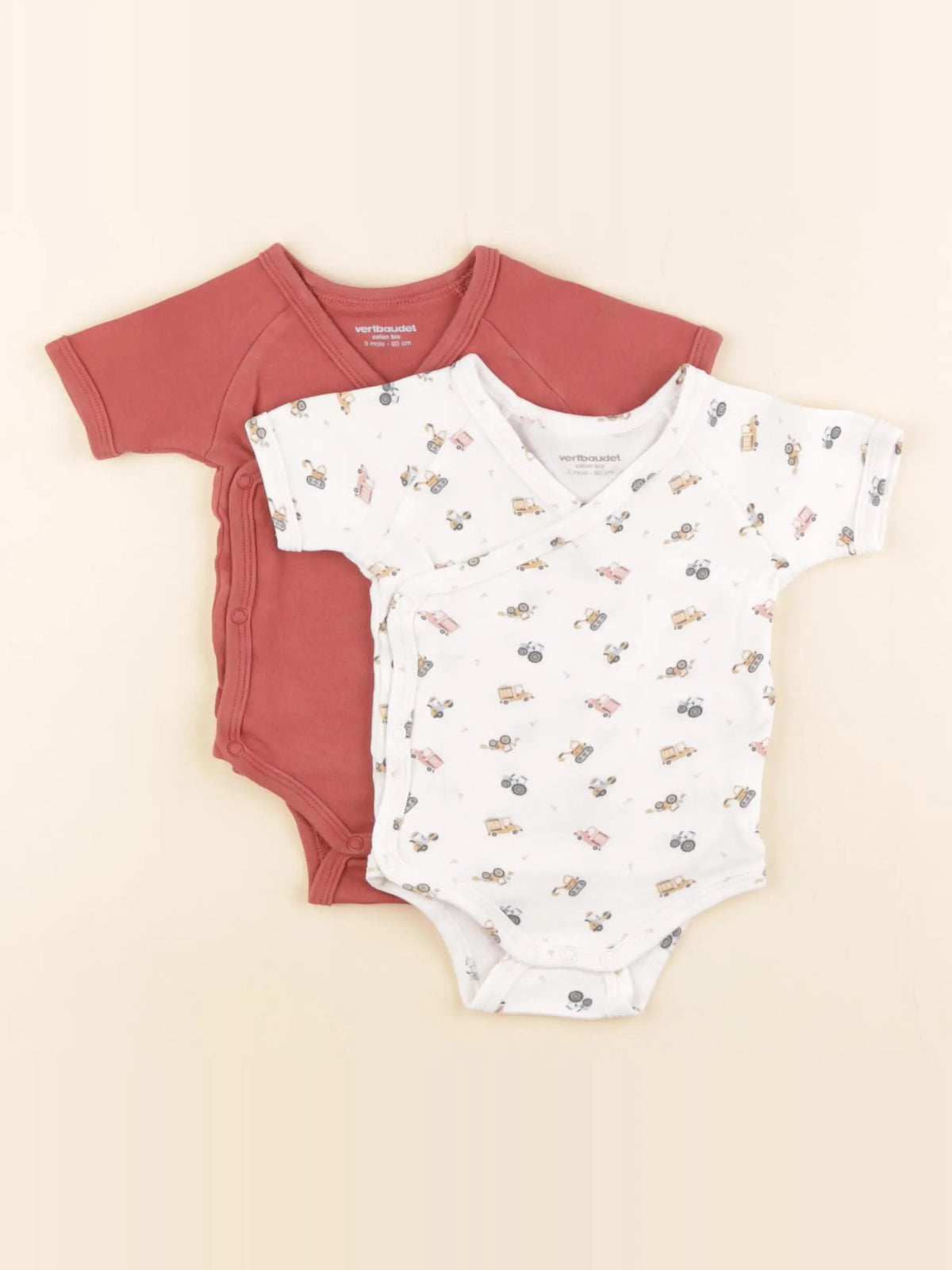 Vertbaudet - lot de 2 bodies en coton multicolore - 3 mois