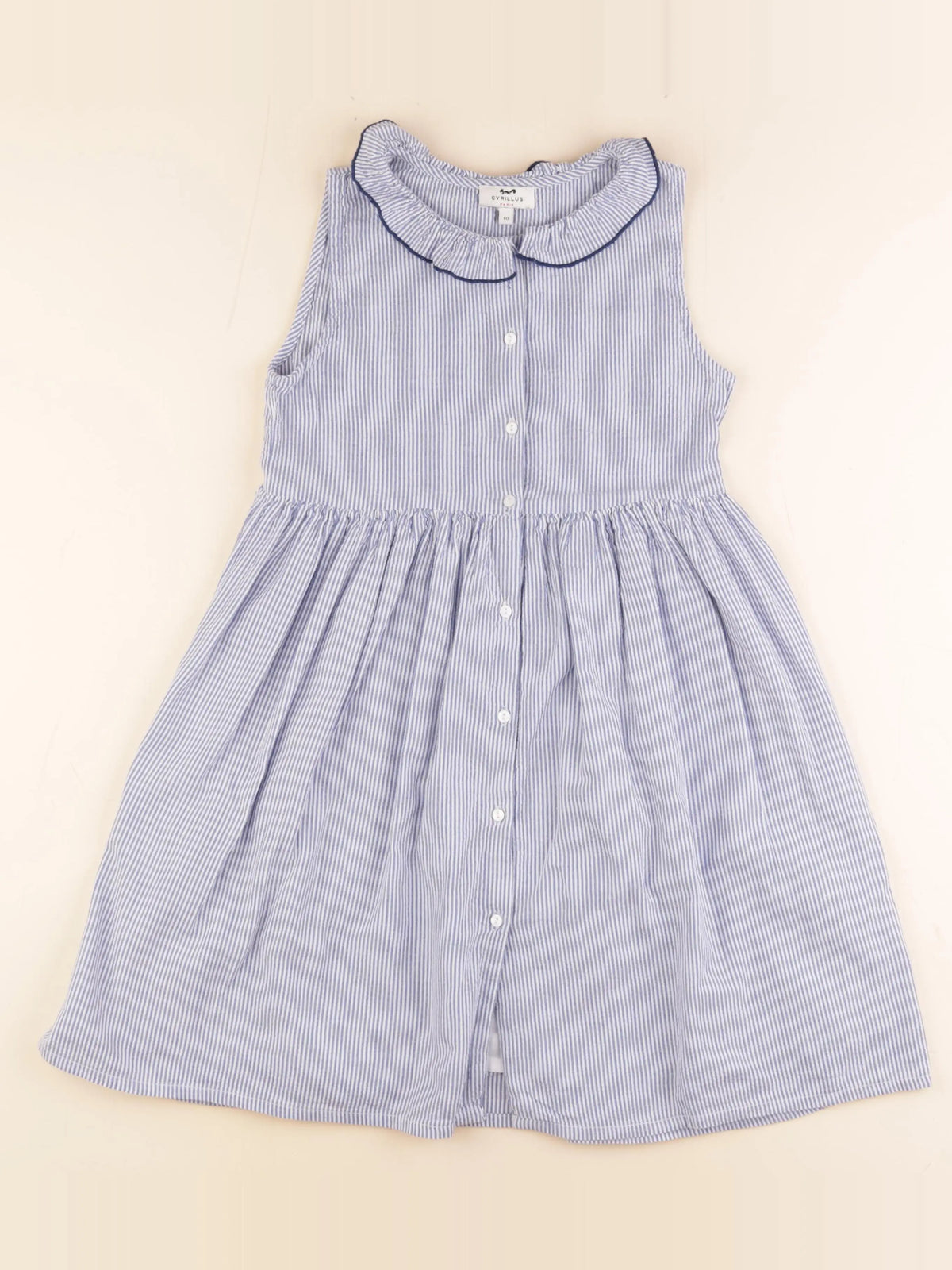 Cyrillus - robe blanc, bleu - 10 ans