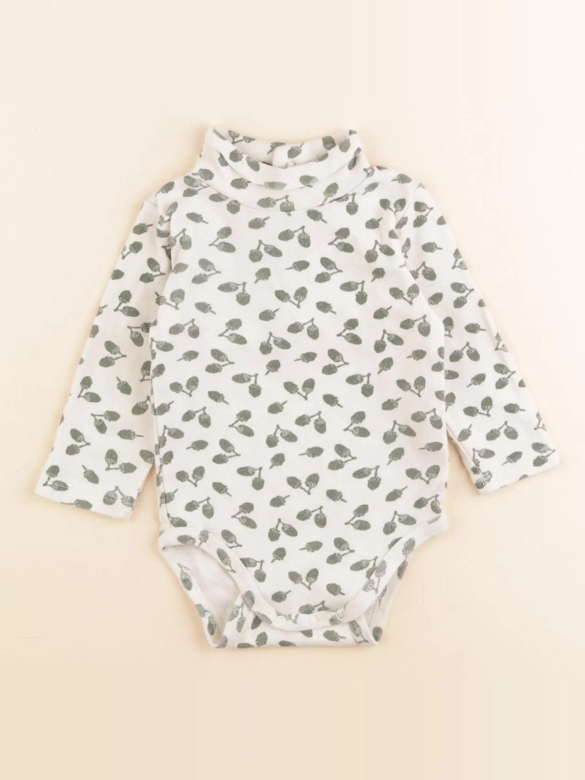 Boutchou - body à col beige, vert - 9 mois