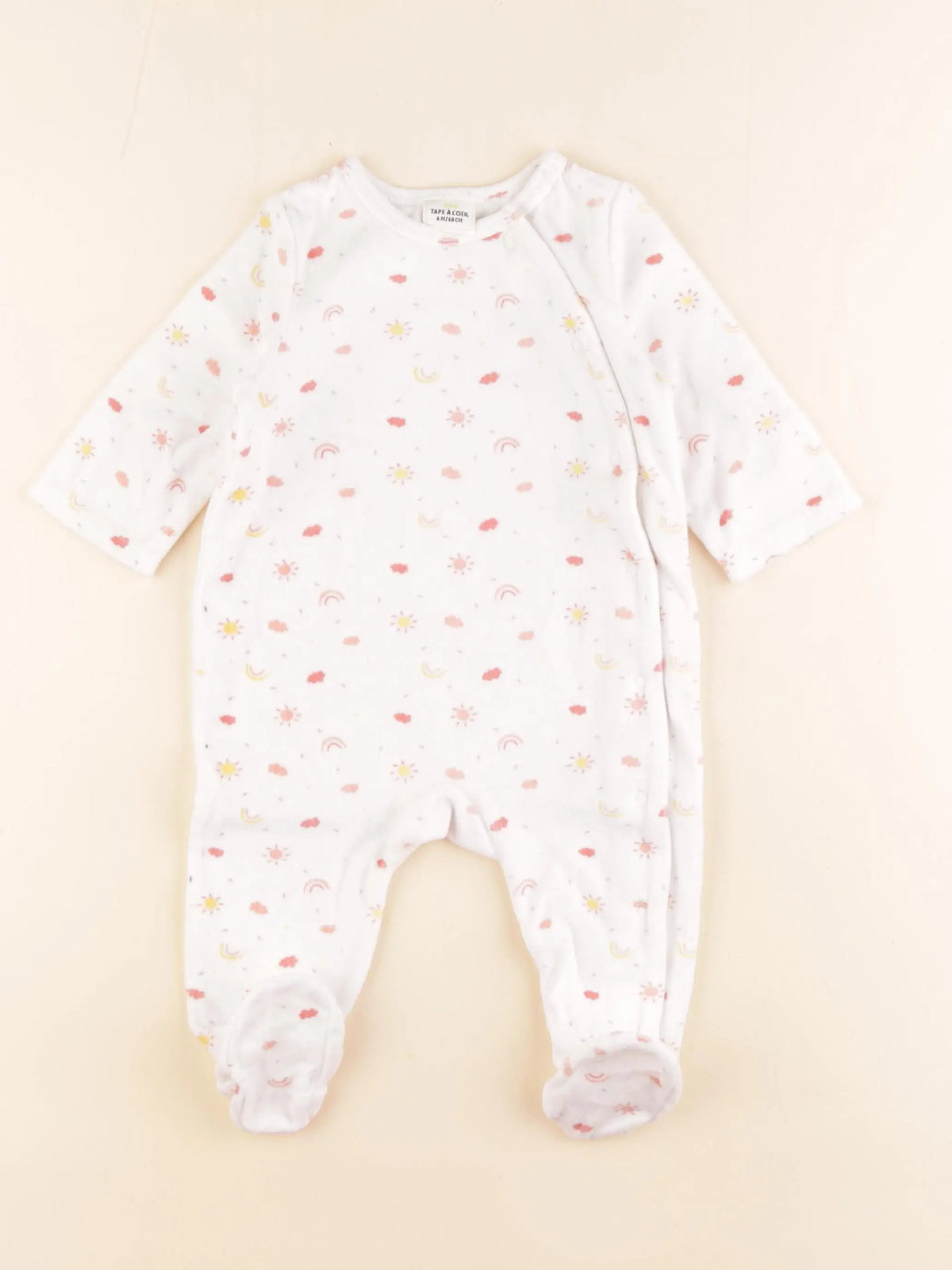 Tape à l'oeil - pyjama velours blanc - 6 mois