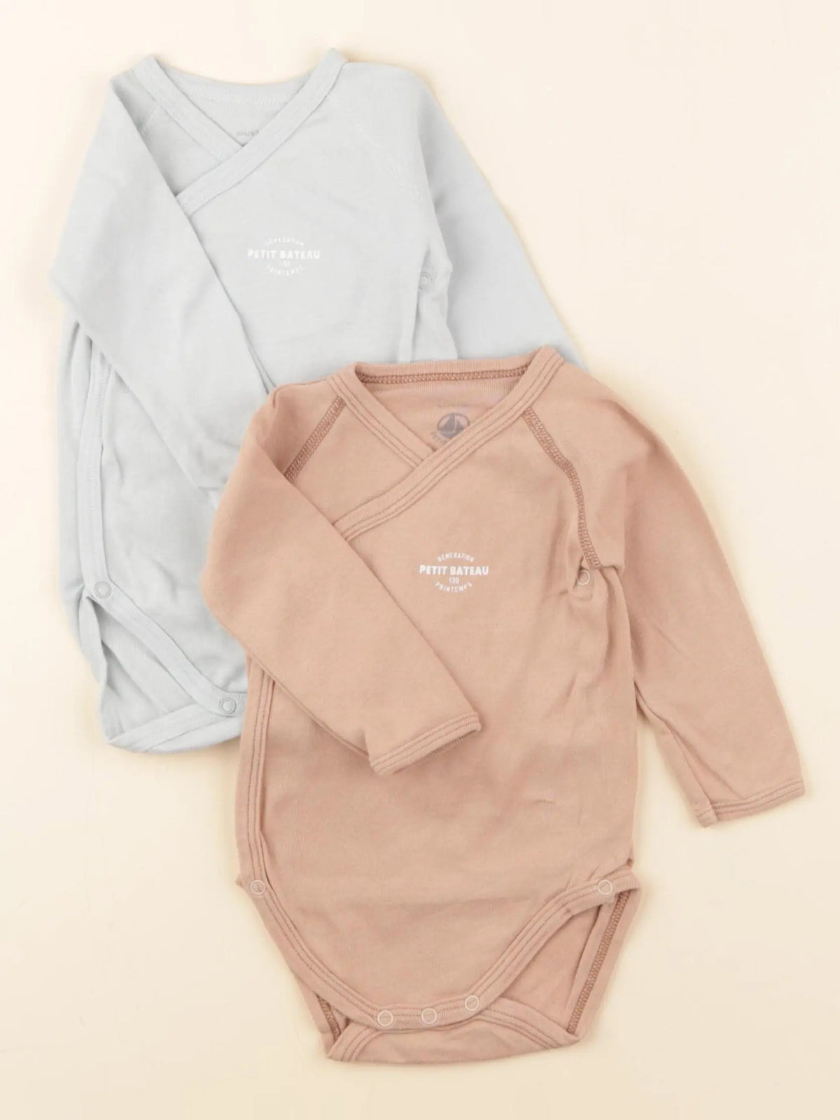 Petit Bateau - lot de 2 bodies en coton bleu, marron - 6 mois