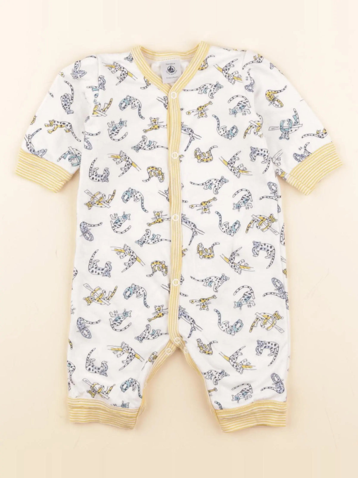 Petit Bateau - pyjama coton blanc, bleu - 3 mois