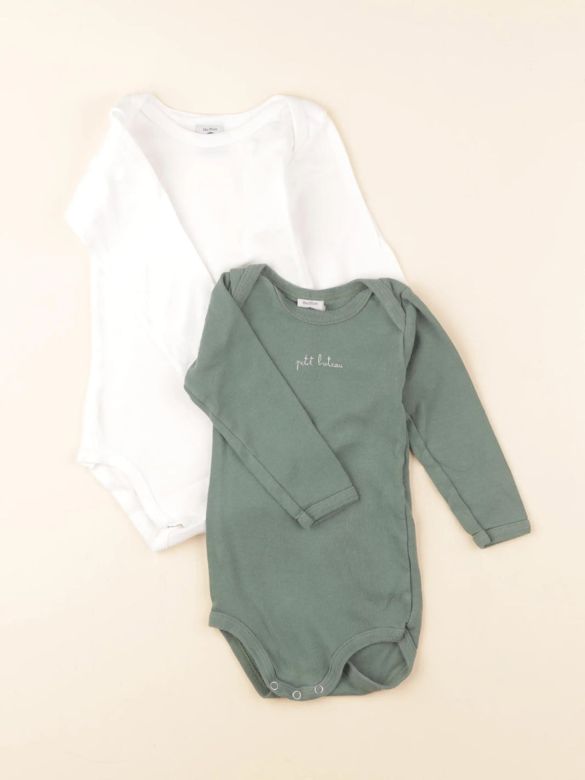 Petit Bateau - lot de 2 bodies en coton blanc, vert - 18 mois