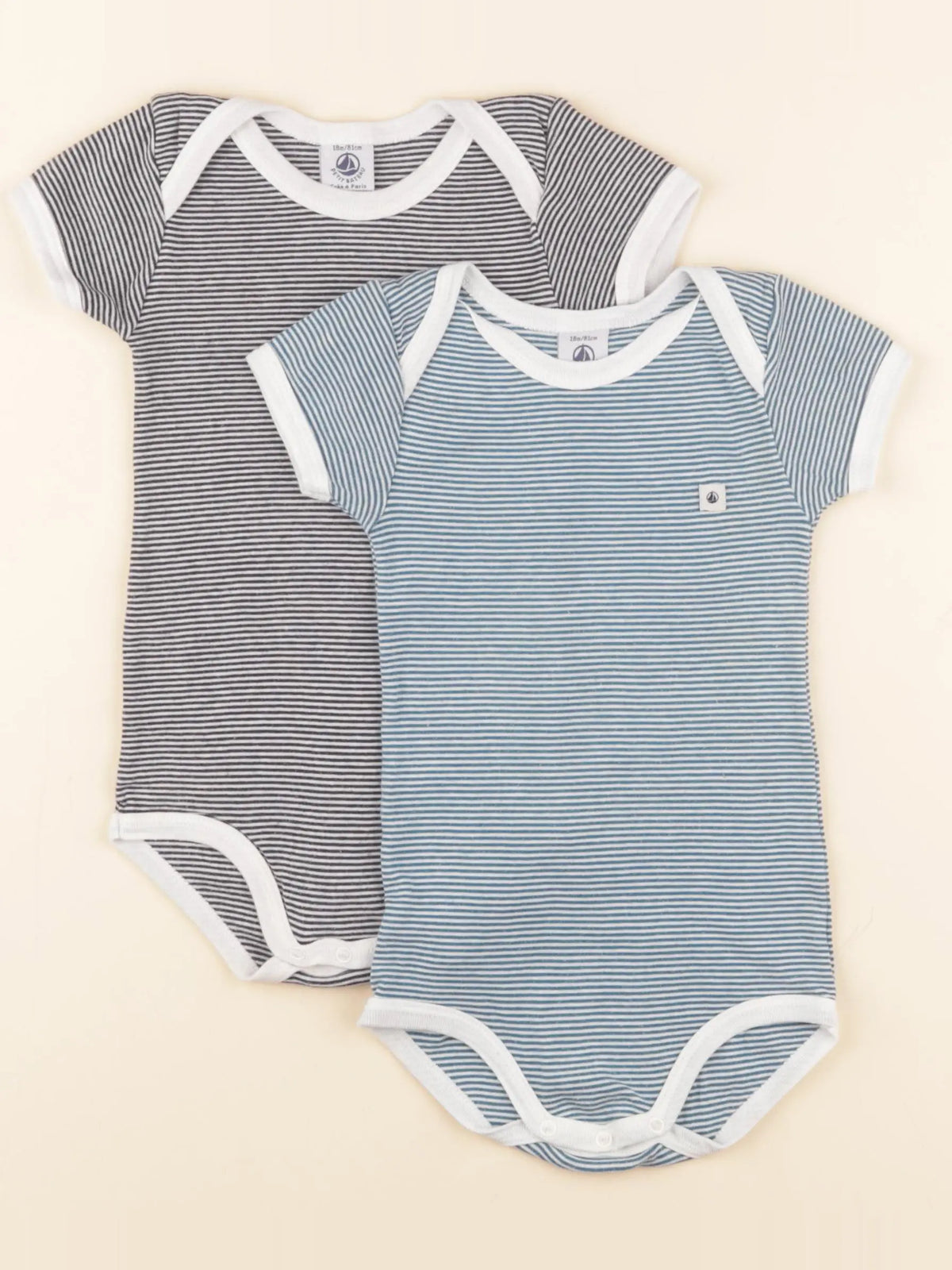Petit Bateau - lot de 2 bodies en coton bleu, blanc - 18 mois