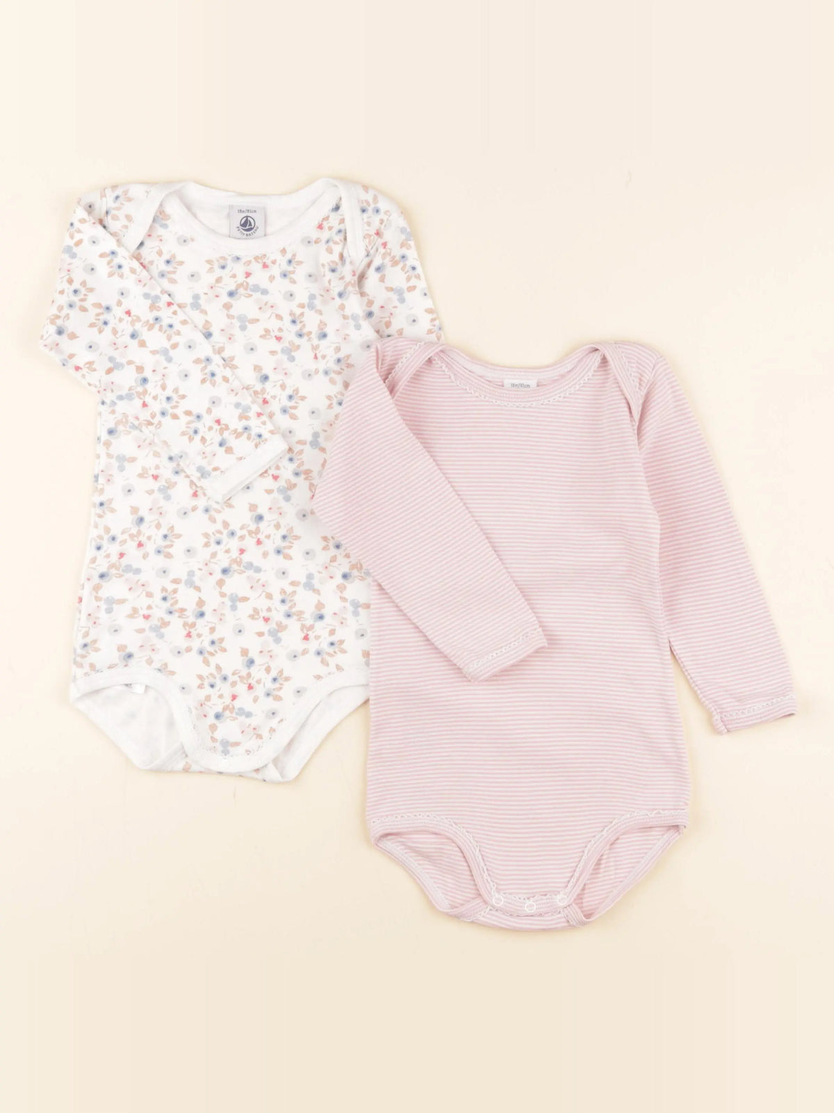 Petit Bateau - lot de 2 bodies en coton rose - 18 mois